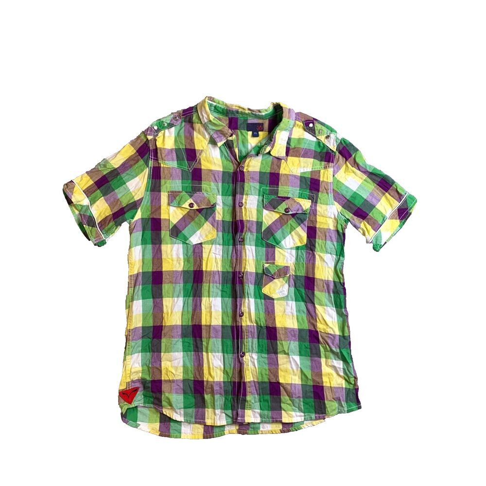 Syn Jeans Shirt Adult Extra Large Green Purple Yellow Western STYLE Cowboy Mens‎